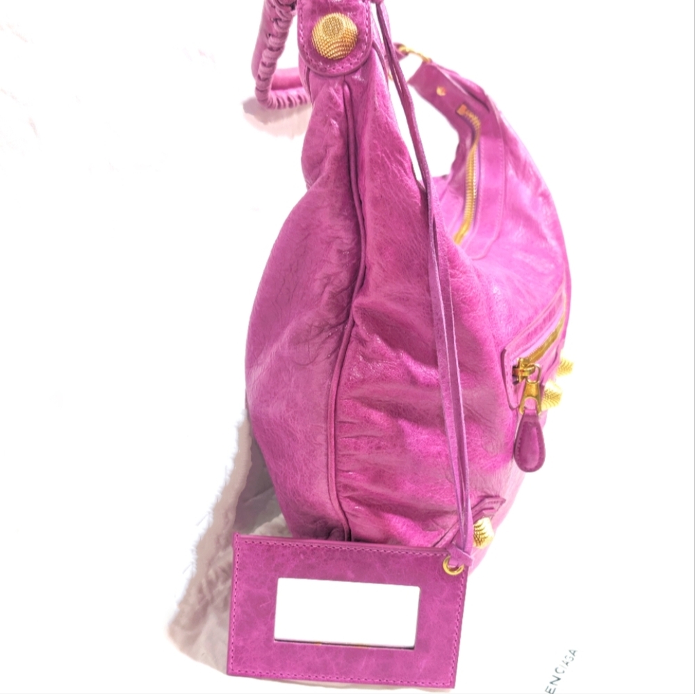 Balenciaga Hot Pink Leather Hobo Bag with Gold Hardware - Picture 10 of 16